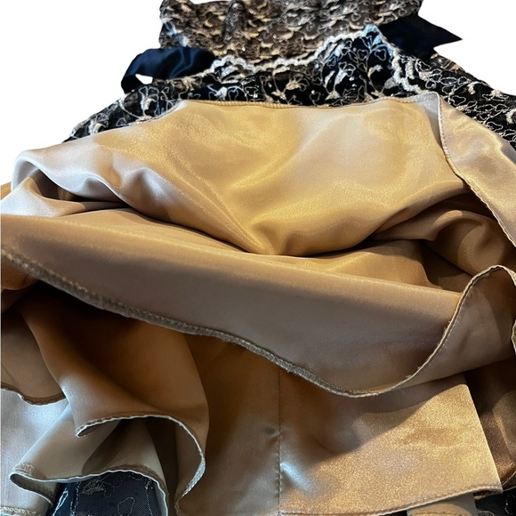 Gunne Sax Black Gold Bow Waist Mesh Lace Overlay Mini Vintage Y2K Prom Dress - Picture 13 of 14